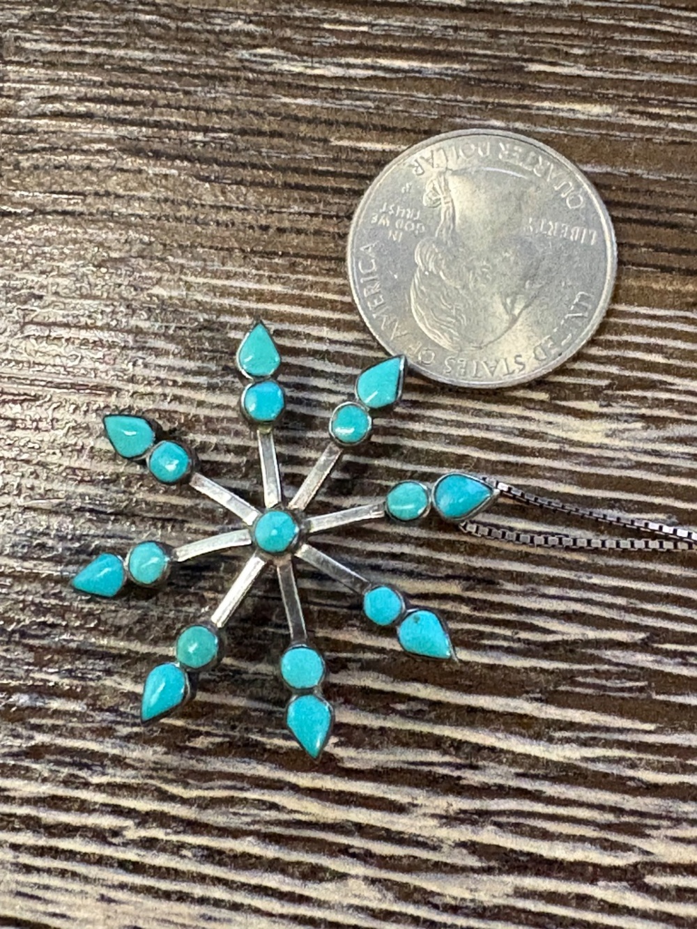 Zuni Vera Halusewa Sterling Silver Turquoise Snowflake Pin Pendant Necklace - Picture 15 of 17